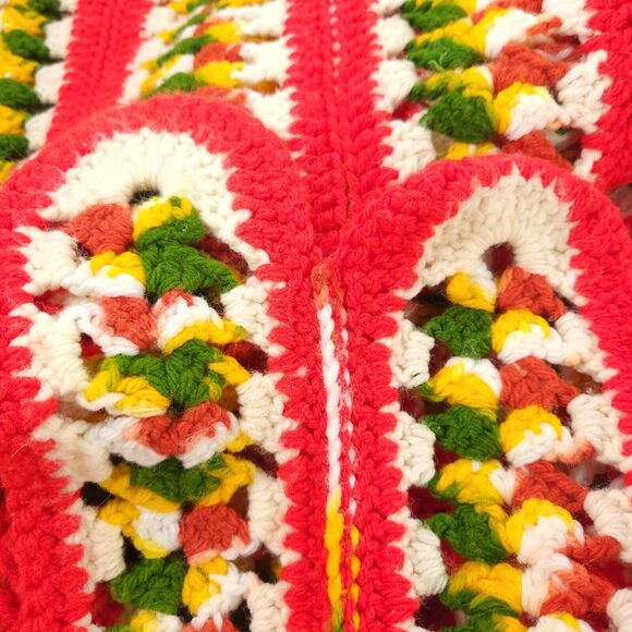 Vintage Handmade Afghan Blanket Crochet Knit Striped 46 x 68 Orange Multi - Picture 6 of 8